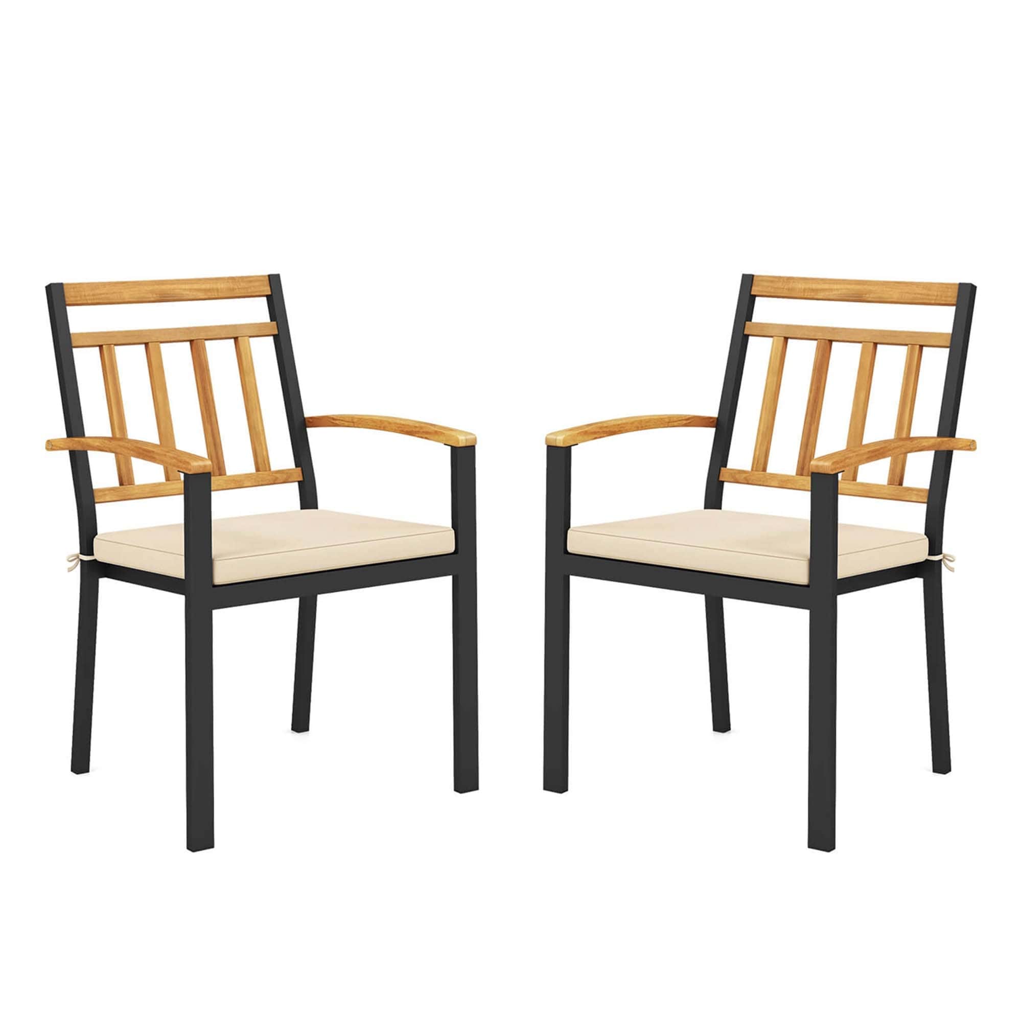 Patio Dining Chairs Set of 2/4 Metal Legs & Removable Padded Cushions