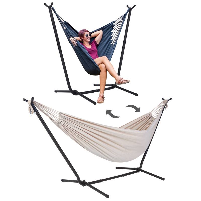 10.7 ft. 2-Person Brazilian-Style hammock with Stand - Convertible - Natural