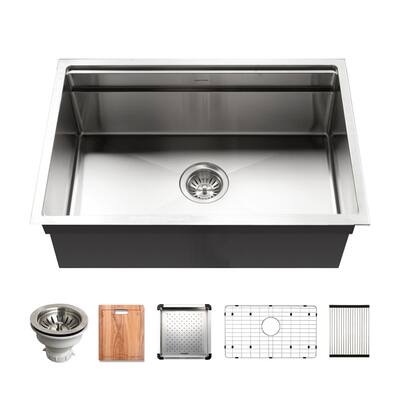 Houzer Novus Stainless Steel Undermount Dual Platform Workstation Kitchen Sink with Accessories - 26 Inch