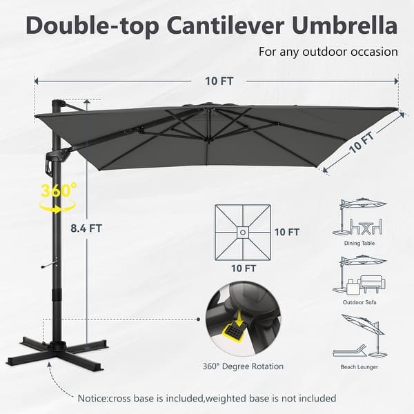 dimension image slide 2 of 4, MAISON ARTS 12 FT Cantilever Umbrella 360 Degree Rotation & 6-Tilt Adjustable