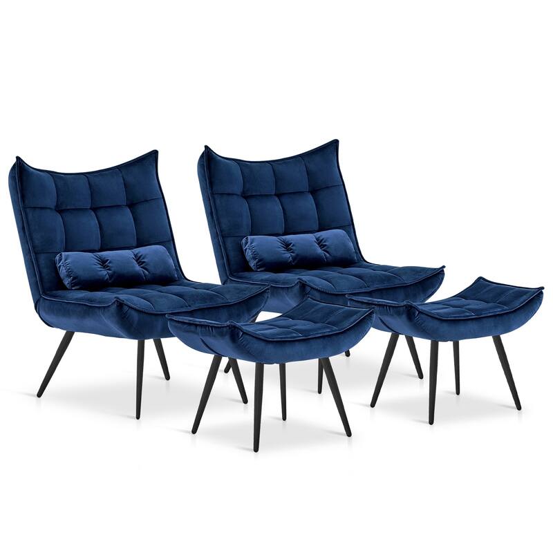MCombo set of 2 Accent Chair with Ottoman, Velvet Tufted Wingback Chair 4079