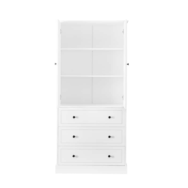 Freestanding Bathroom Storage Cabinet with Doors & 3 Large Drawers, Adjustable Shelves