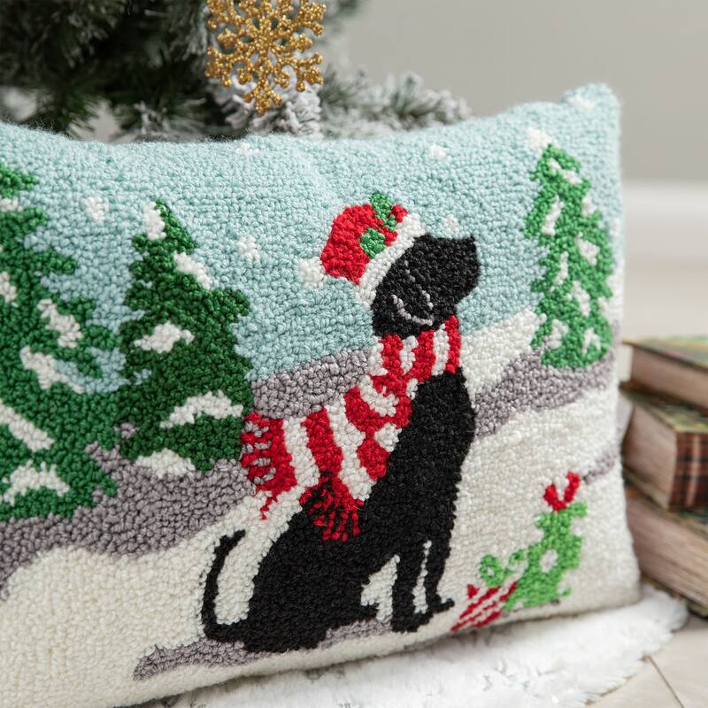 Glitzhome 18"L x 12"H Hooked Christmas Cat Dog Pillow Cushion for Xmas Sofa Home Decor