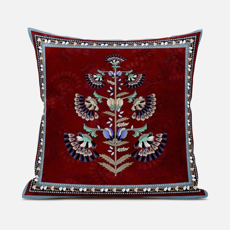 HomeRoots 16x16 Red Blown Seam Broadcloth Floral Throw Pillow - 16.00' X '16.00' X '5.00
