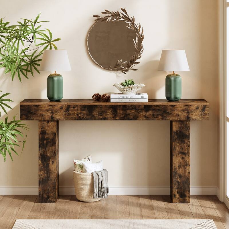 63-Inch Wood Narrow Console Sofa Table with Pedestal for Entryway