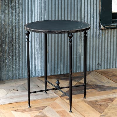 20-Inch Black Accent Round Side Table with Iron Legs for Living Room or Bedroom - 20"L x 20"W x 24"H