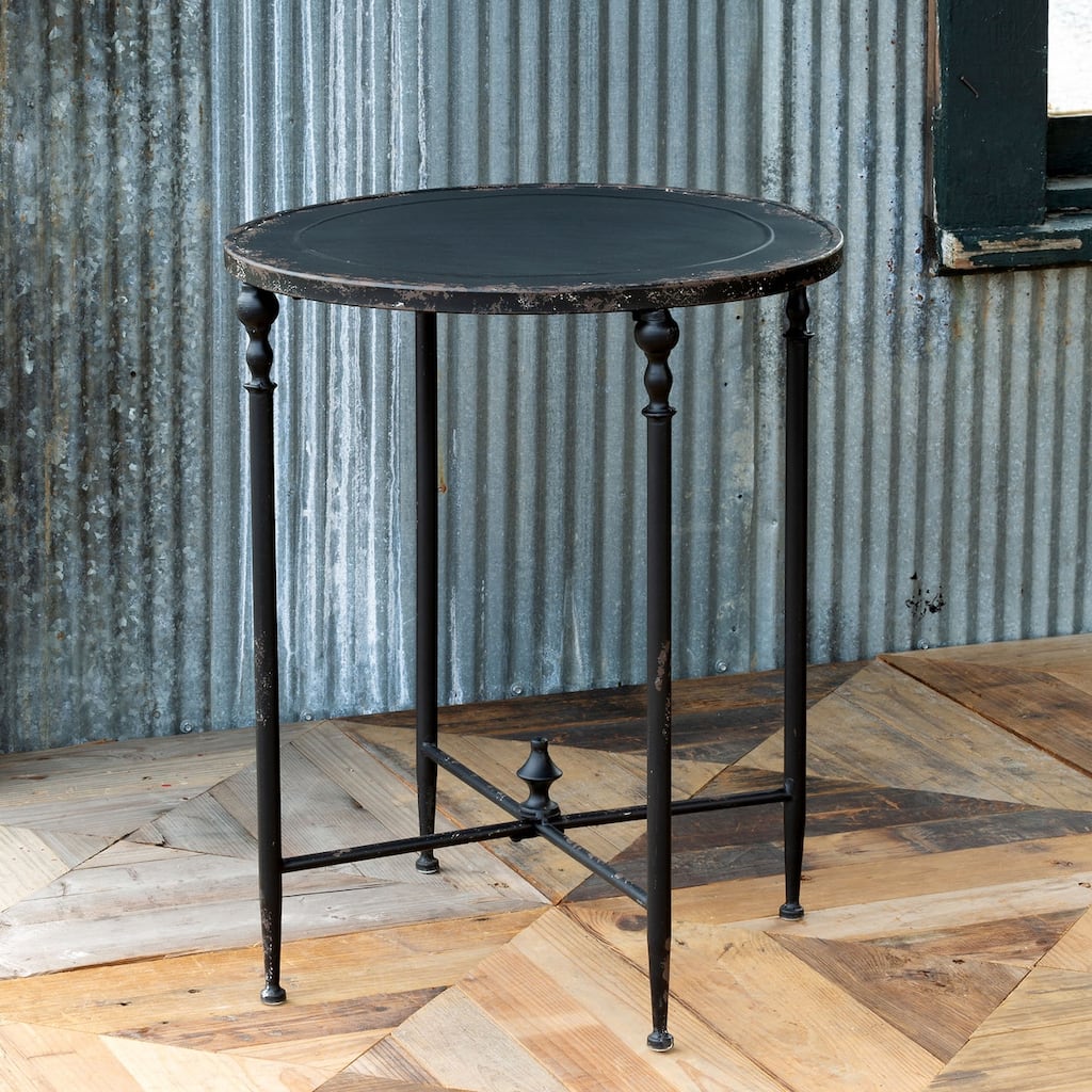 20-Inch Black Accent Round Side Table with Iron Legs for Living Room or Bedroom - 20"L x 20"W x 24"H