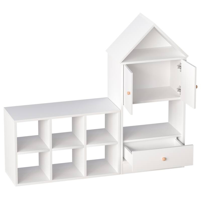 MVersatile Kids Bookshelf House Shape Toy Organizer for Bedroom Playroom