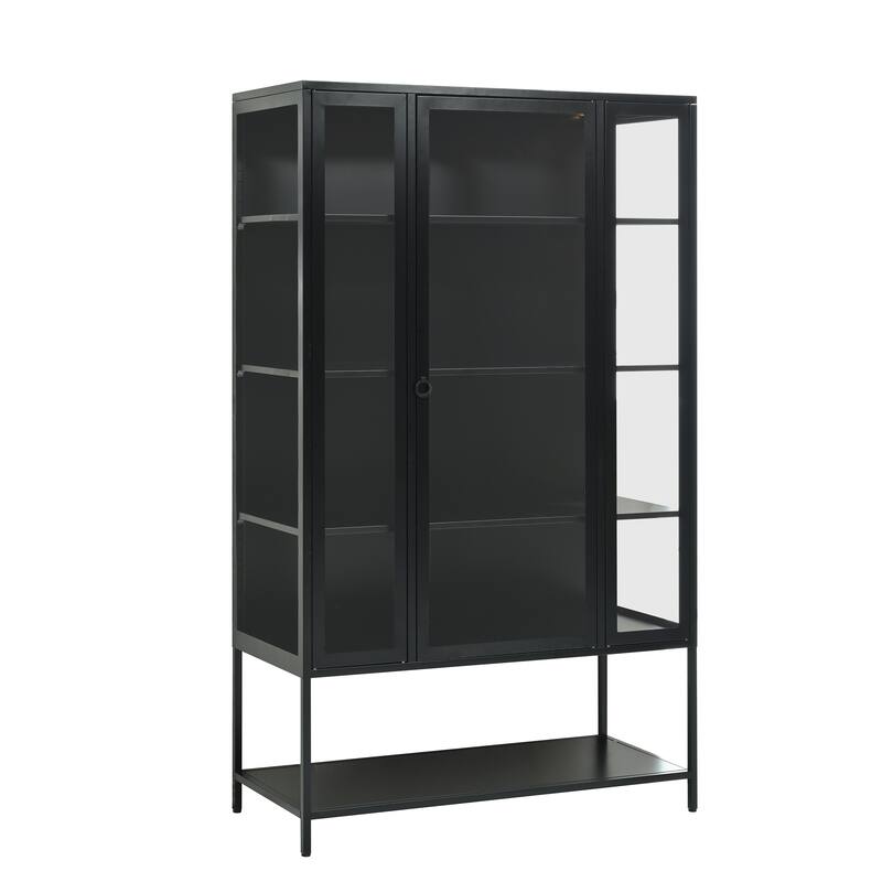 67.25" Iron Display Cabinet with Glass Door & LED Lights, 3-Sided Curio for Collectibles & Office