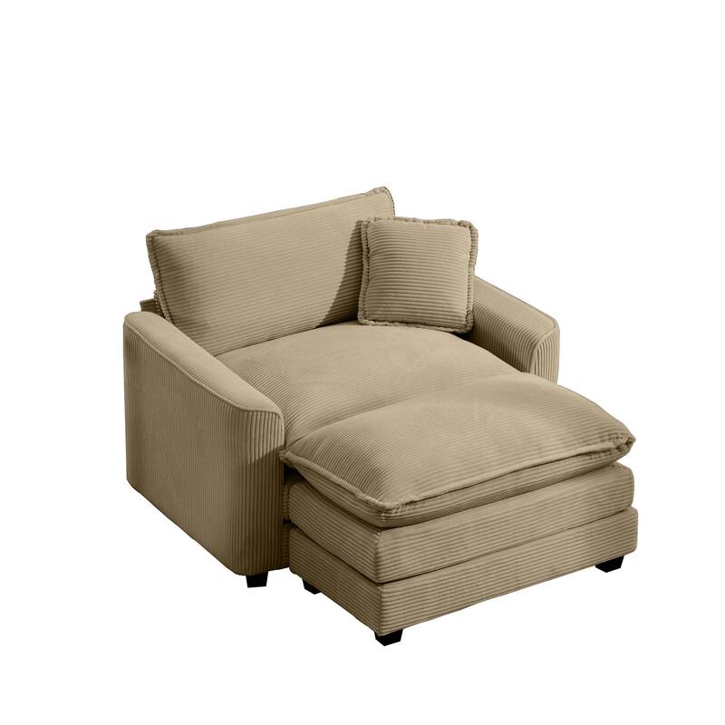 GDFStudio - Thaddeus Corduroy Single Deep Seat Sofa with Footstool and Pillow