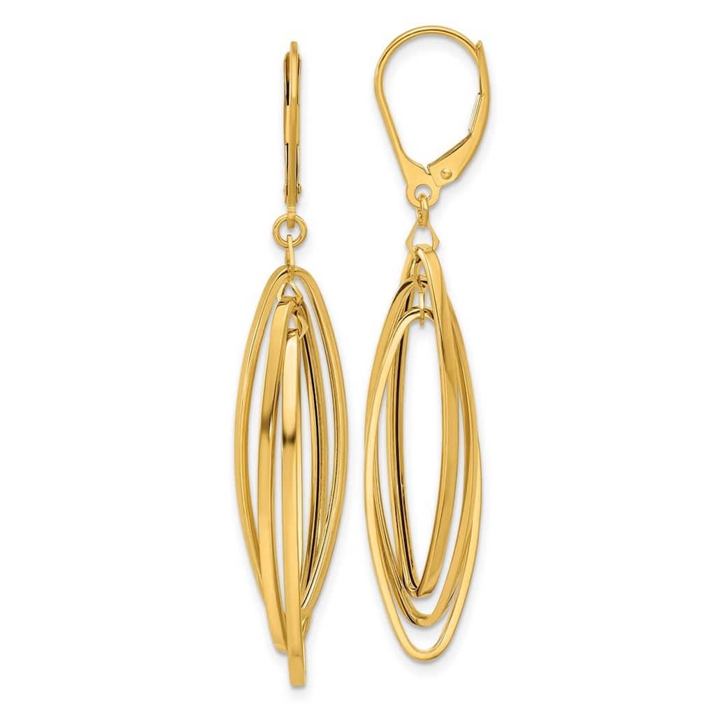 Curata 14k Yellow Gold Polished Oval Twisted Guardian Angel Leverback Earrings - 54x9.5mm