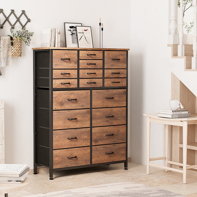 18 Drawer Dresser Fabric Tall Dressers for Bedroom Chest of Drawers