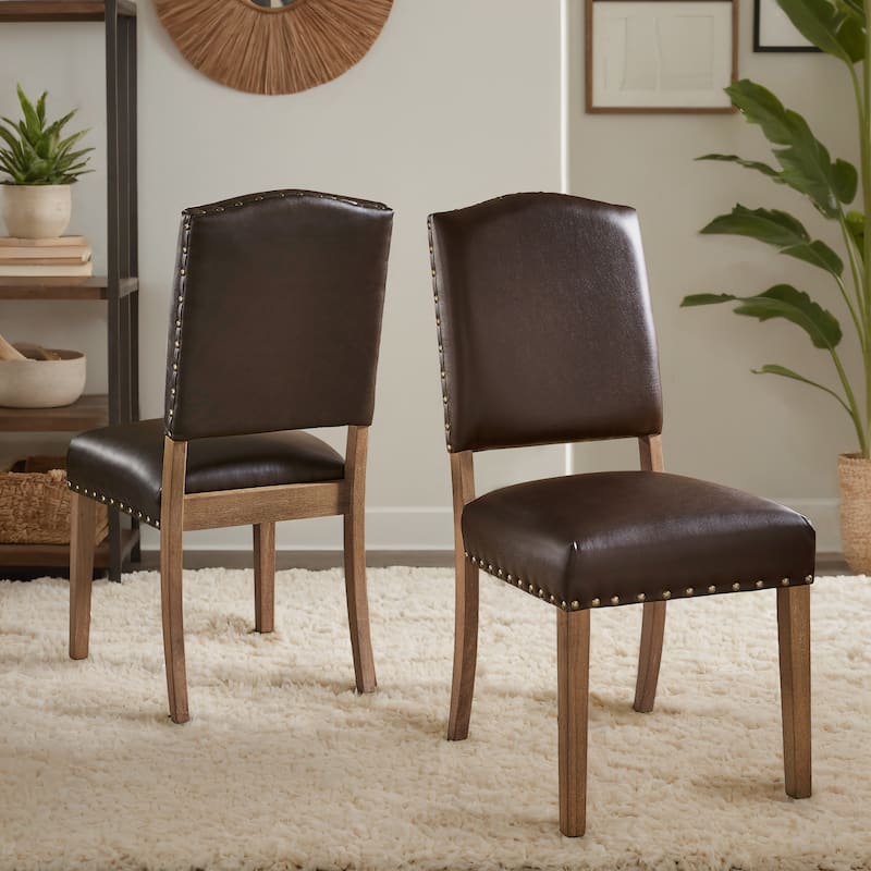 Krakova Nailhead Linen Upholstered Dining Chairs (Set of 2)
