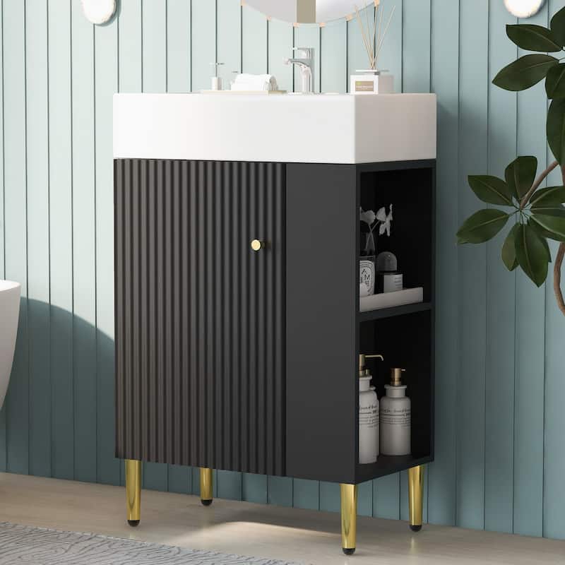 21.6" Bathroom Vanity, Combo Cabinet, Bathroom Storage Cabinet, Single Ceramic Sink, Right Side Storage