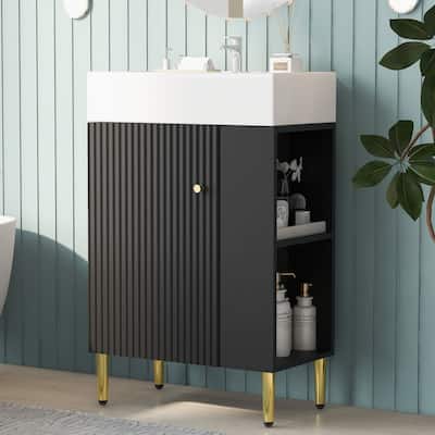 Compact Wave-Textured Bathroom Vanity with Side Open Storage