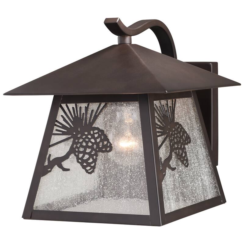 VAXCEL Whitebark 1-Light Rustic Pine Cone Outdoor Wall Sconce made of Durable Steel, Glass Shade, LED Compatible