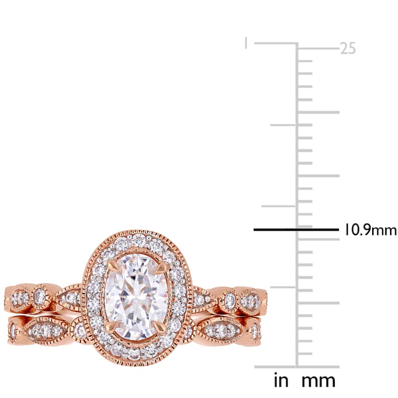 Miadora 1 1/2ct DEW Oval-cut Moissanite Halo Vintage Bridal Ring Set in 10k Rose Gold