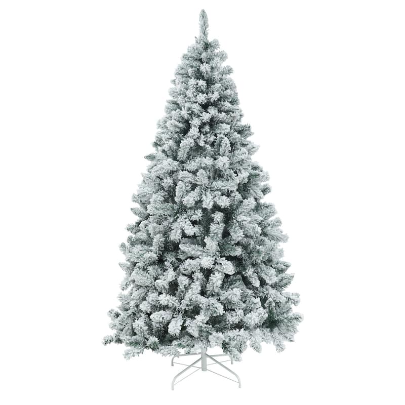 VEIKOUS 6.5FT/7.5FT Pre-lit Christmas Tree Snow Flocked/Artificial with Lights and Metal Stand