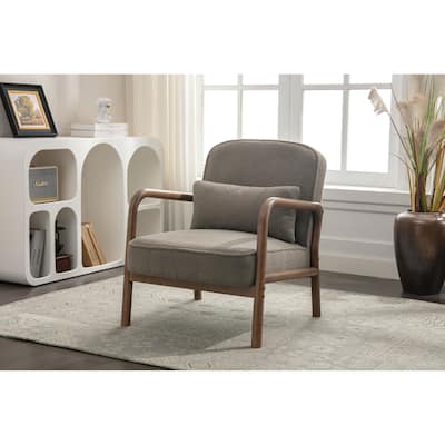Porthos Home Keats Sherpa Fabric Accent Chair with Rubberwood Legs and Toss Pillow