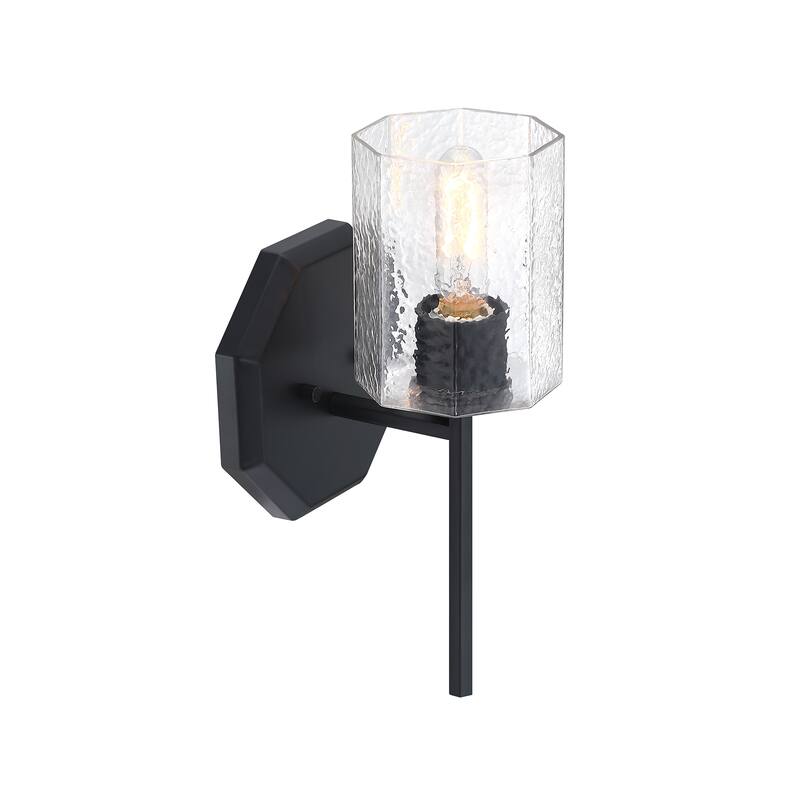 Haven 7 in. 1-Light Matte Black Wall Sconce Light with Clear Rippled Glass Shade for Bathrooms