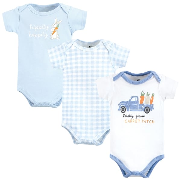 slide 1 of 1, Hudson Baby Cotton Bodysuits, Carrot Patch Truck 3-6 Months - Carrot Patch Truck