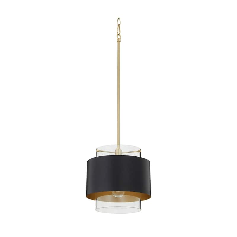 Quorum International 11" Wide Pendant with Metal and Glass Shade - Matte Black/Aged Brass