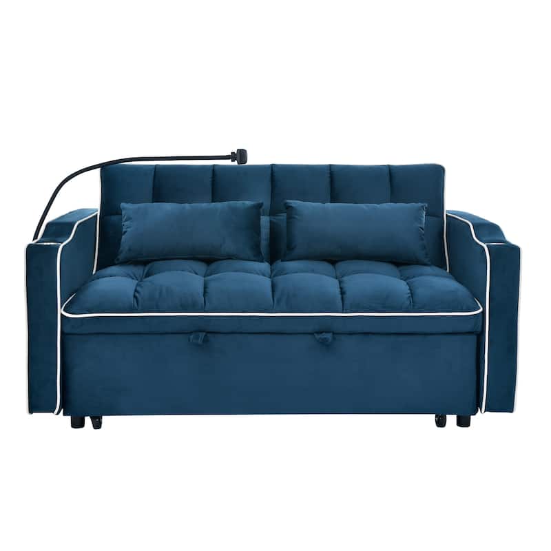 55.51 Inch Foldable Sofa Bed In 3 Lengths,Velvet Pull-out Bed,Adjustable Back,With USB Port And Ashtray And Swivel Phone Stand