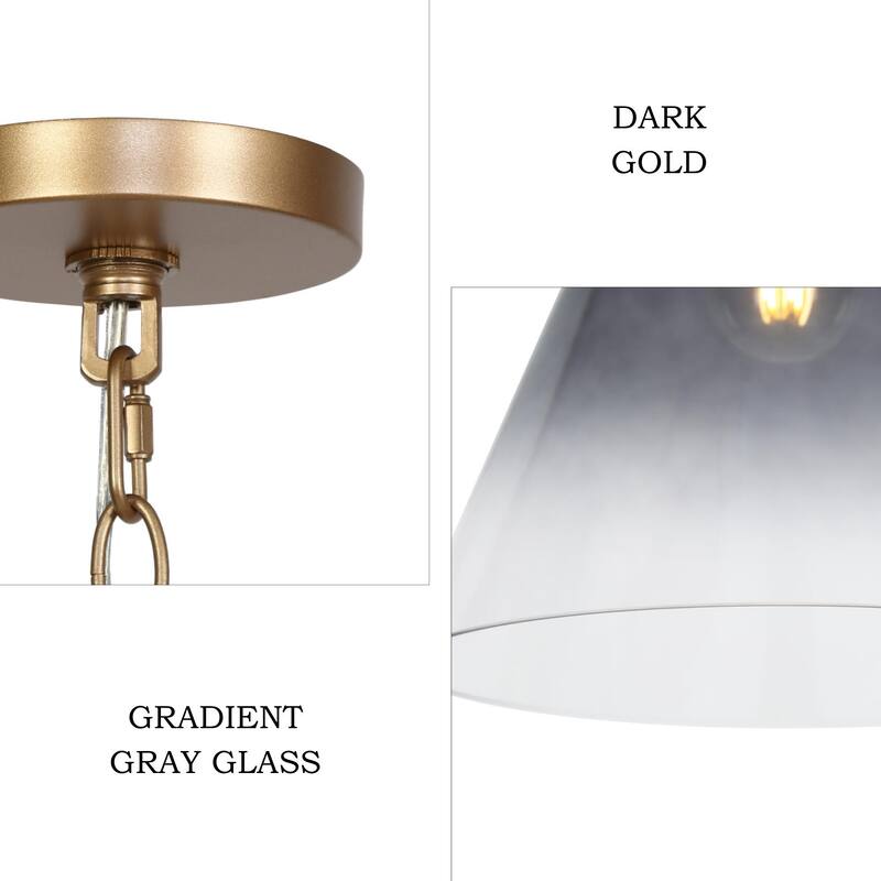 Modern Coastal Style 1-Light Large Pendant Light Fixture with Gradient Smoky Gray Semi-Transparent Glass for Dining Room