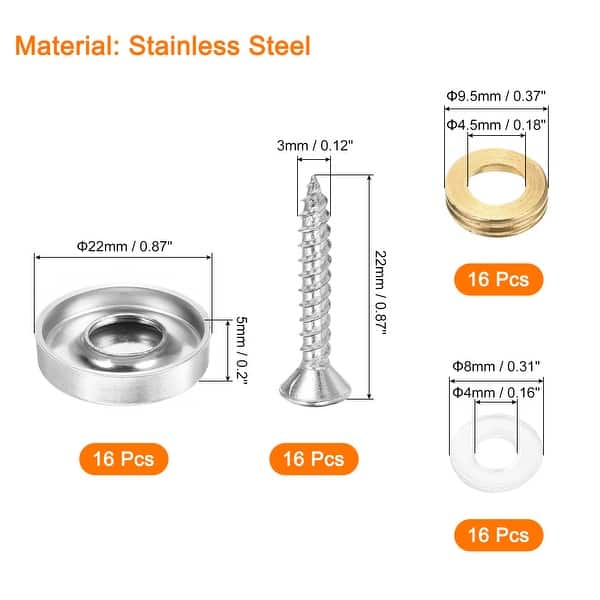 Mirror Screws Decorative Caps Cover Nails Polished Stainless Steel 20mm 4pcs
