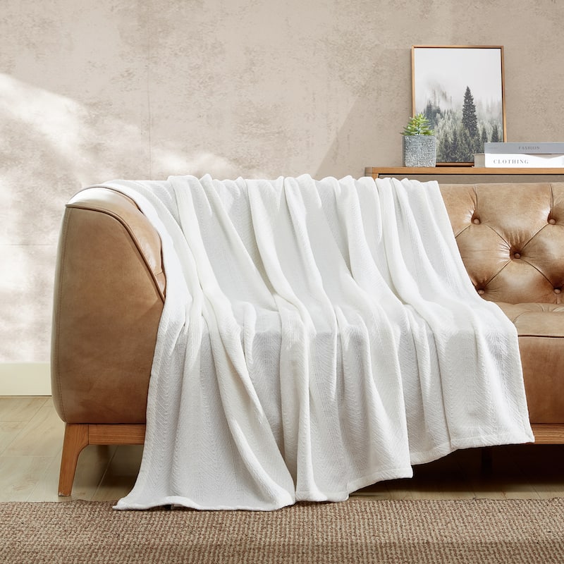 Eddie Bauer Herringbone Cotton Reversible Blanket - Twin - White