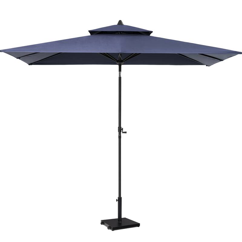 Pellebant 9 x 5 Ft Outdoor Double Top Market Umbrella with Wheels Base Stand - NavyBlue