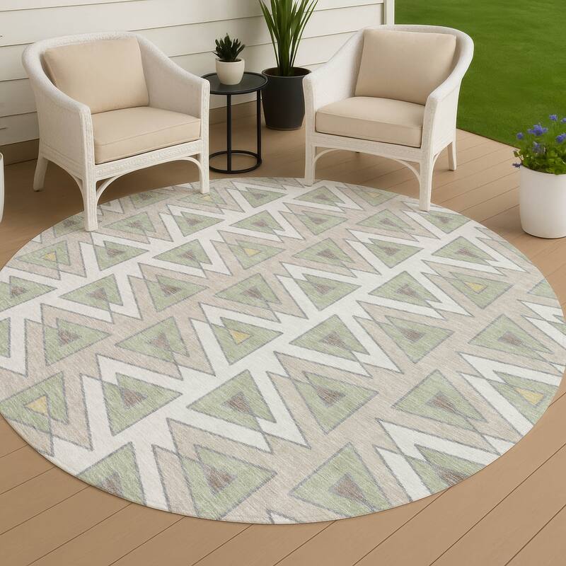 Machine Washable Indoor/ Outdoor Global Lyons Chantille Rug - Ivory - 8' x 8'