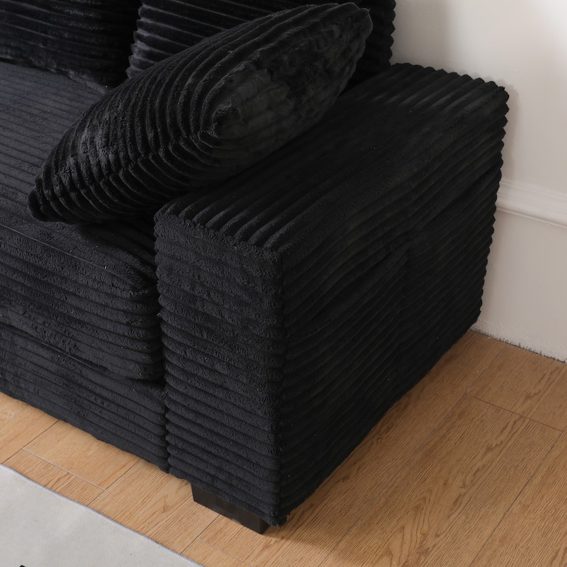 L-Shape Modular Sectional Sofa with Storage Ottoman, Corduroy Upholstered Cloud Couch, Deep-Seat Sofa with 8 Throw Pillows