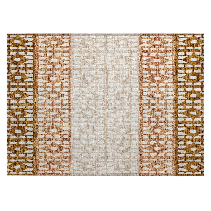 Machine Washable Indoor/ Outdoor Stripe Geo Chantille Rug