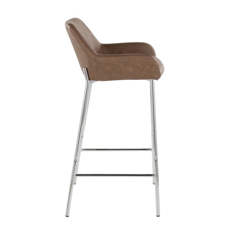 Silver Orchid Galotti Chrome Fixed-Height Upholstered Bar Stool - Set of 2