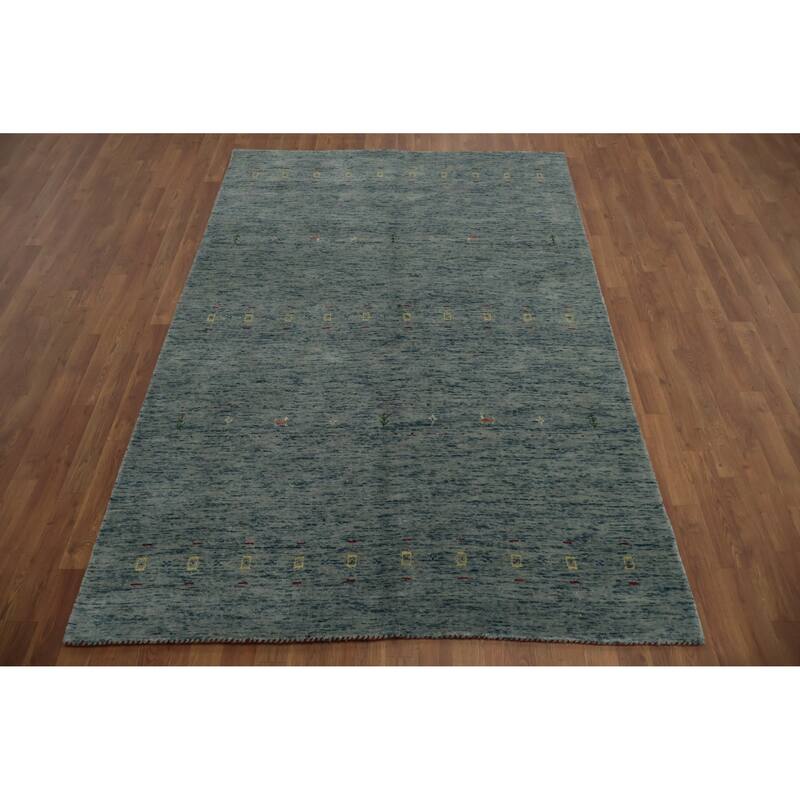 Hand Knotted Oriental 100% Wool Carpet Tribal Animal Pictorial Greys & Charcoal Gabbeh Area Rug - 8' 1'' X 5' 5''