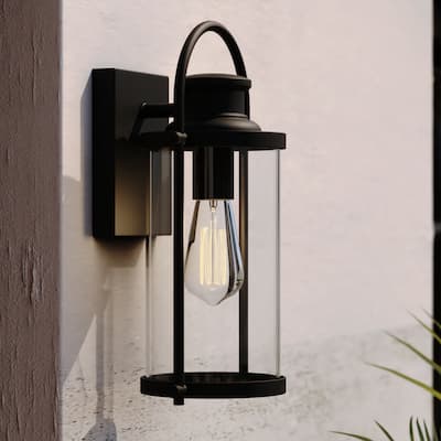 Winfield 1 Light Dusk to Dawn Matte Black Outdoor Wall Lantern Clear Cylinder Glass
