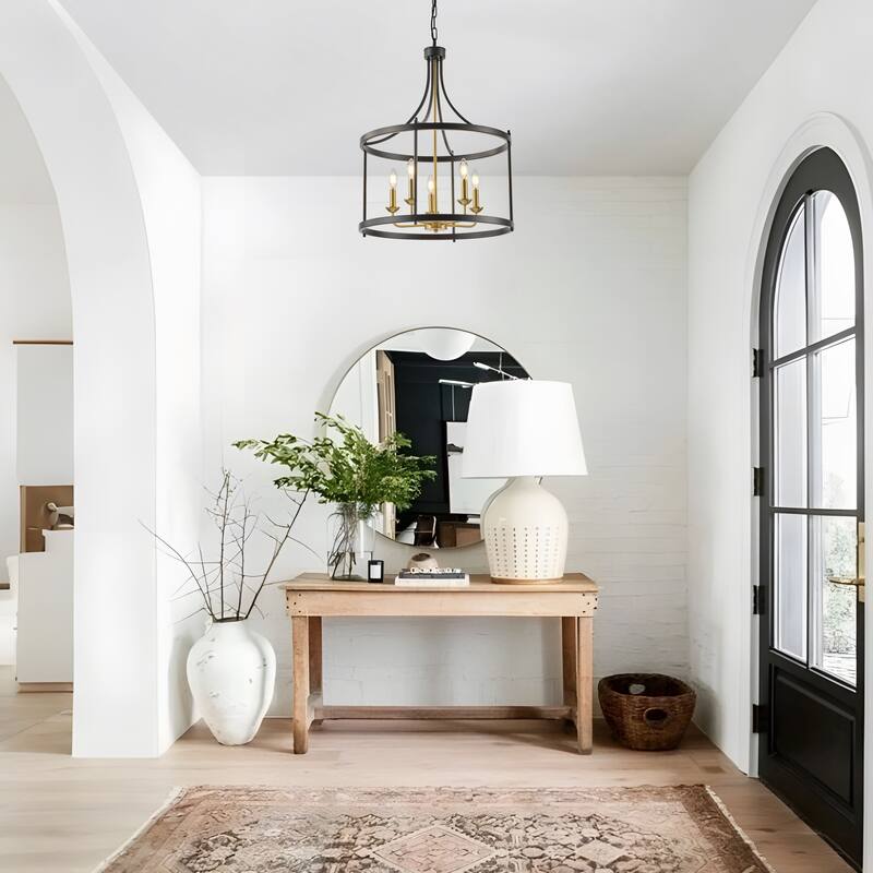 Starsky 5-Light Farmhouse Drum Chandelier With Open Cage - Black&Gold