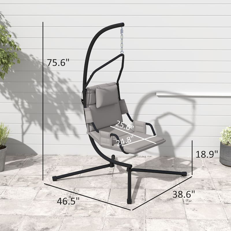 GDFStudio - Oliver Relaxing Hanging Swing Chair with Steel Frame and Adjustable Comfort for Indoor and Outdoor Use - Black,Grey