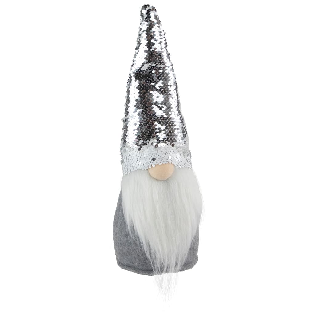 14" Gray Standing Christmas Gnome with Silver Flip Sequin Hat