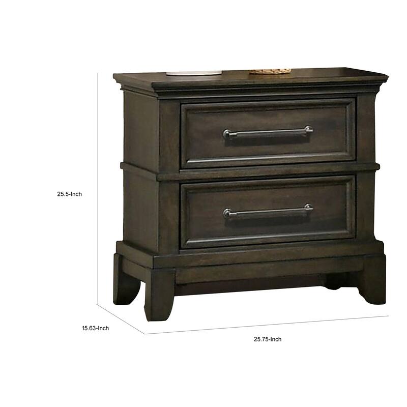 Gray/Pewter 2 Drawer 25.75 in. W Nightstand with Sturdy Hardware and Ample Storage