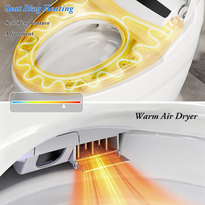 Smart Toilet with Heated Seat & Warm Air Dryer, Auto Flush One Piece Toilet with Night Light, Self Cleaning Nozzle