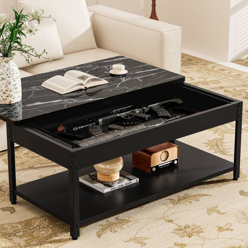 Modern Coffee Table End Table with Lockable Drawer, Double-Layer Accent Table Dining Table with Hidden Storage