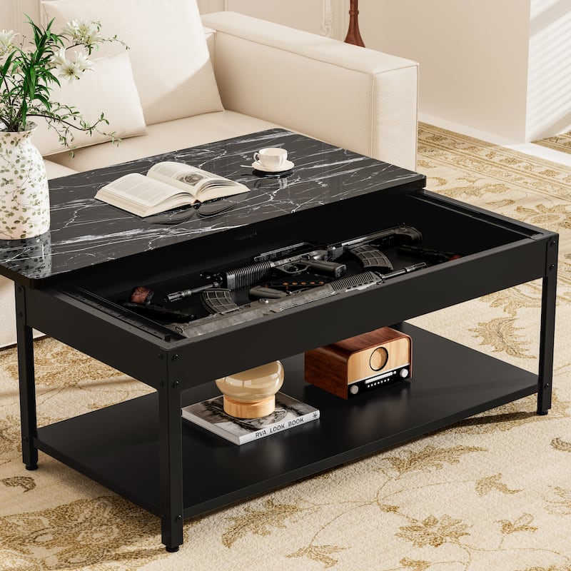 double-layer coffee table with hidden storage compartment and fingerprint lock - Living room dining tables