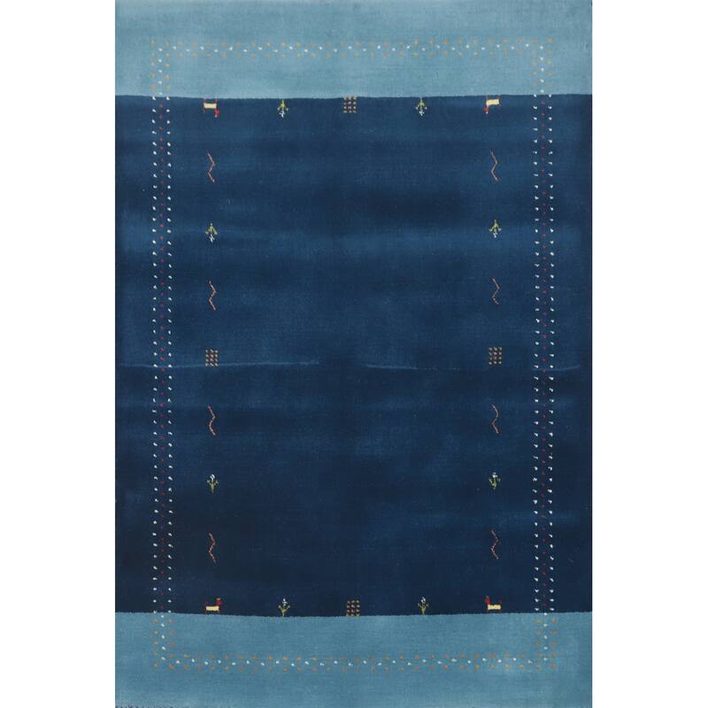 Hand Knotted Oriental 100% Wool Carpet Tribal Animal Pictorial Navy Blue & Blues Gabbeh Area Rug - 5' 9'' X 4' 2''
