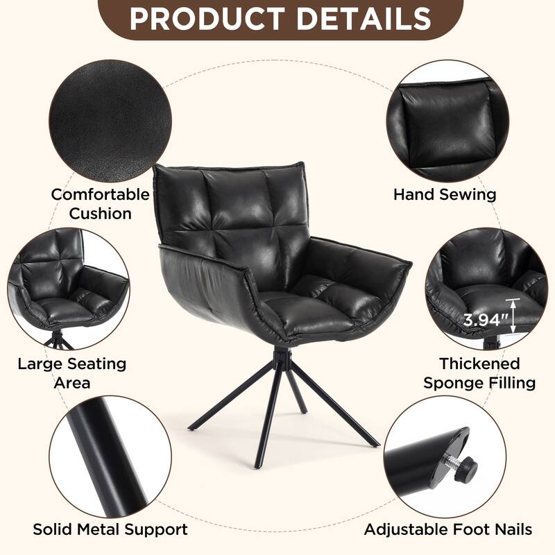 Faux Leather Upholstered Swivel Armchair Accent Home Office Chair