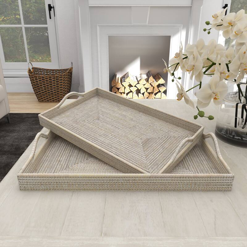 Rattan Living Room Decor Tray - Set of 2 Cream - Roche River Decor
