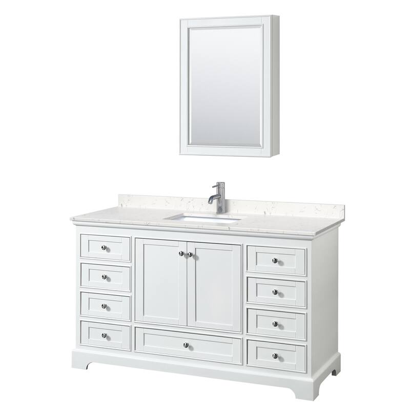 Wyndham Collection Deborah 60" Free Standing Single Basin Vanity Set - White / Carrara Cultured Marble Top / Polished