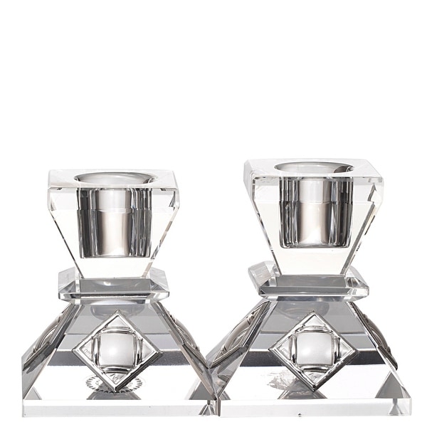 Crystal Candle Holder With Silver 2 1/2 x 3"