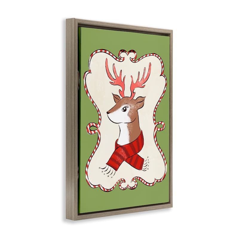 Stupell Festive Winter Deer in Scarf Framed Floater Canvas Wall Art Design By Hannah Moren